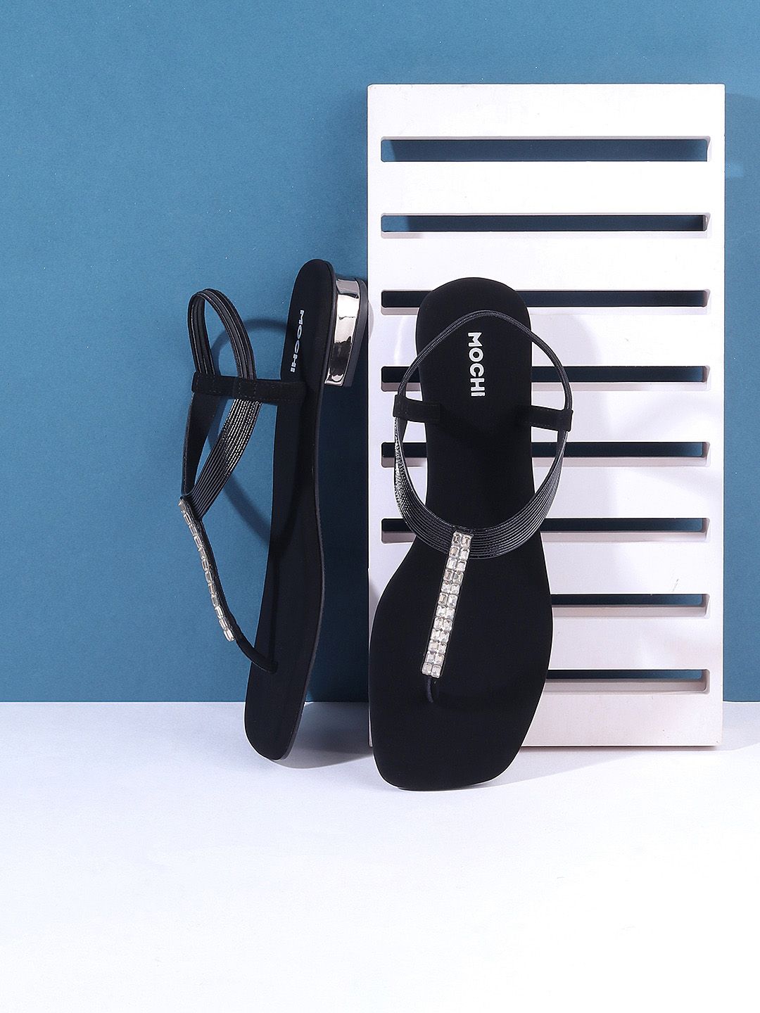 Mochi Textured Embellished T-Strap Heels