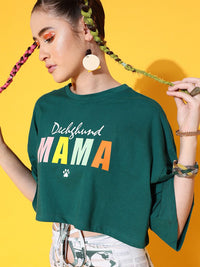 STREET 9 Women Green Printed Cotton Drop-Shoulder Sleeves Bio Finish Boxy T-shirt
