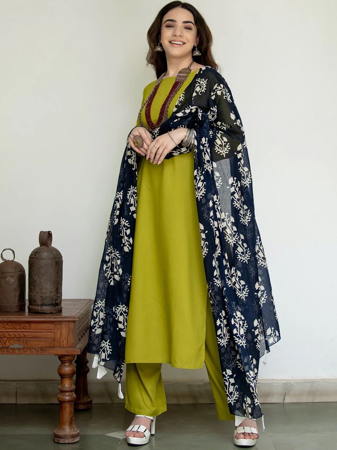 Rustorange Women Round Neck Kurta with Salwar & With Dupatta