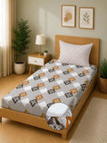 Moda Rapido X KLOTTHE Grey & Brown Geometric 400 TC Single Bedsheet with 1 Pillow Covers