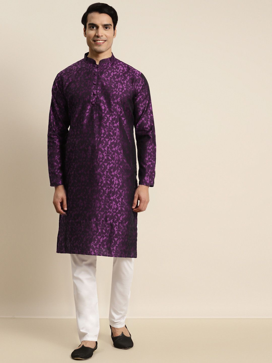 SOJANYA Men Silk Blend Woven Design Kurta