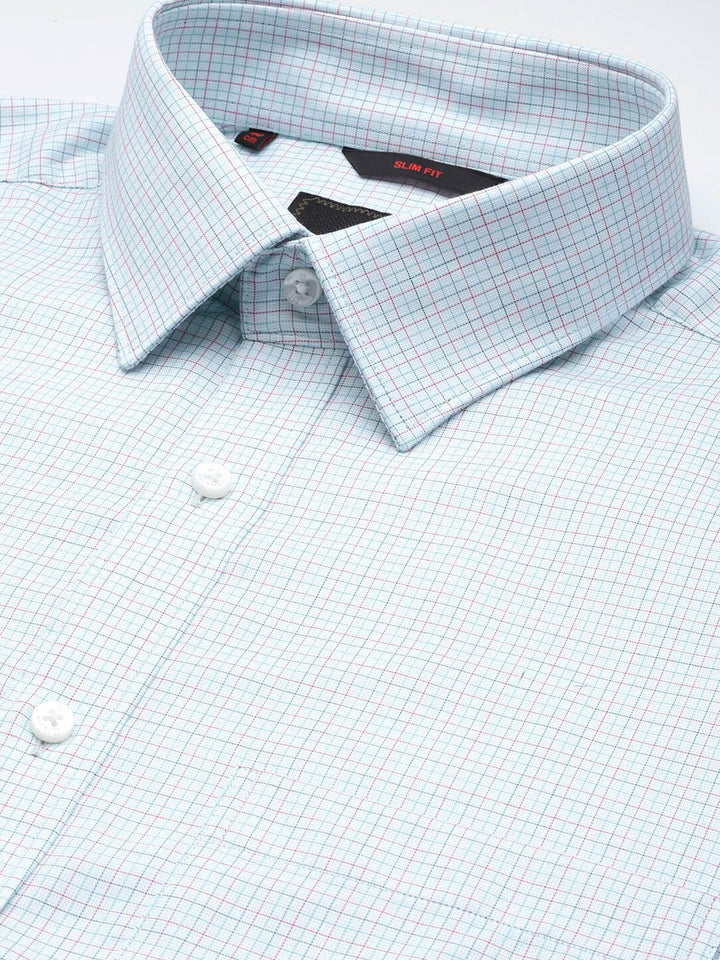 Raymond Men Blue Pure Cotton Slim Fit Checked Formal Shirt