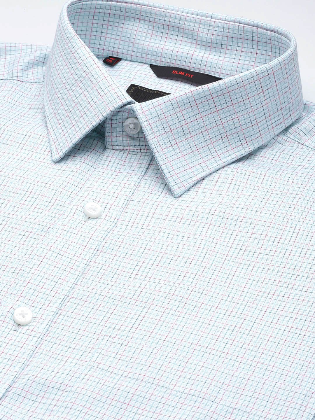 Raymond Men Blue Pure Cotton Slim Fit Checked Formal Shirt