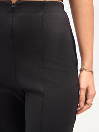 SASSAFRAS Women Charcoal Straight Fit High-Rise Pleated Trousers