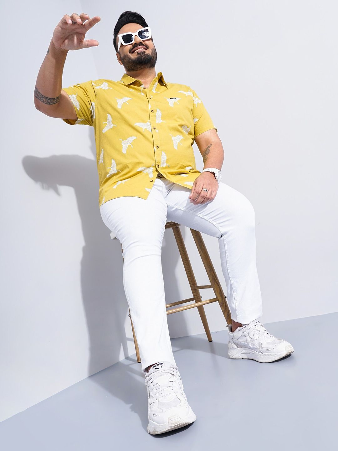 The Indian Garage Co Plus Size Conversational Printed Cotton Casual Shirt