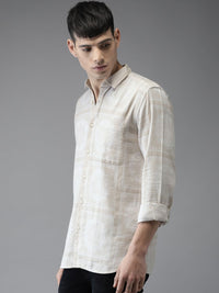 Bene Kleed Men Beige Slim Fit Self Design Casual Shirt