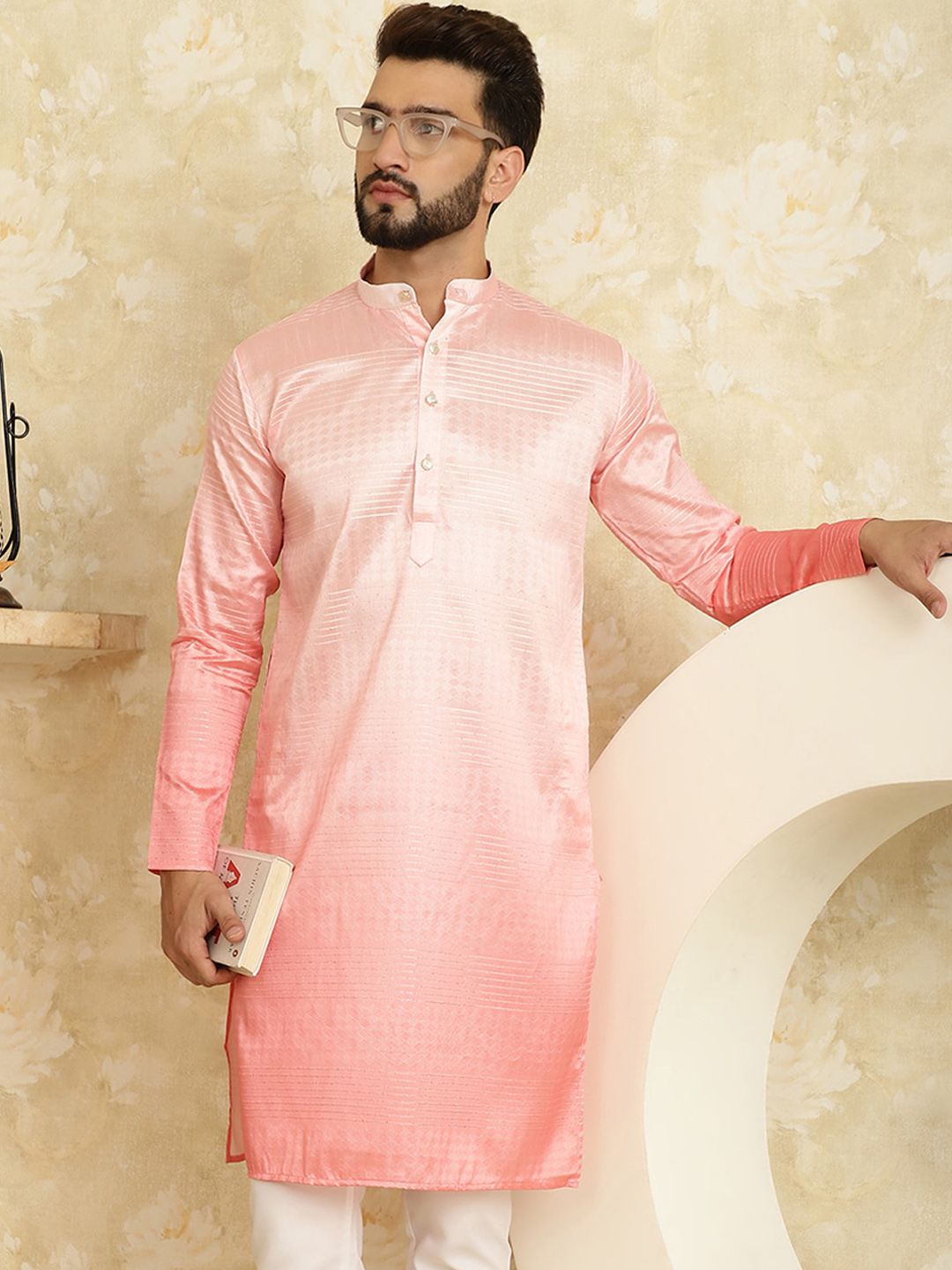 SOJANYA Motif Etnik Rekaan Tenunan Kurta Lurus Jacquard