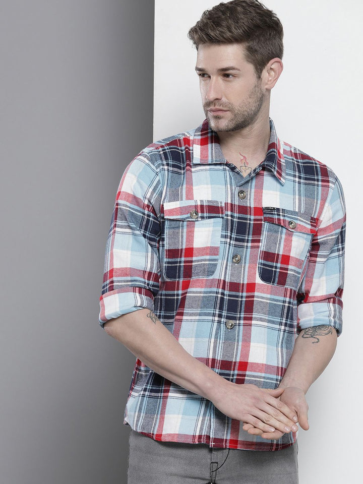 The Indian Garage Co Men Regular Fit Checked Double Flap Pocket Flannel Shirt