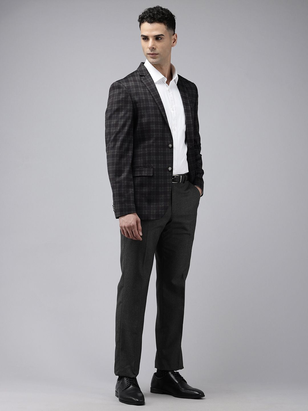 Park Avenue Super Slim Fit Checked Single Breasted Formal Blazer