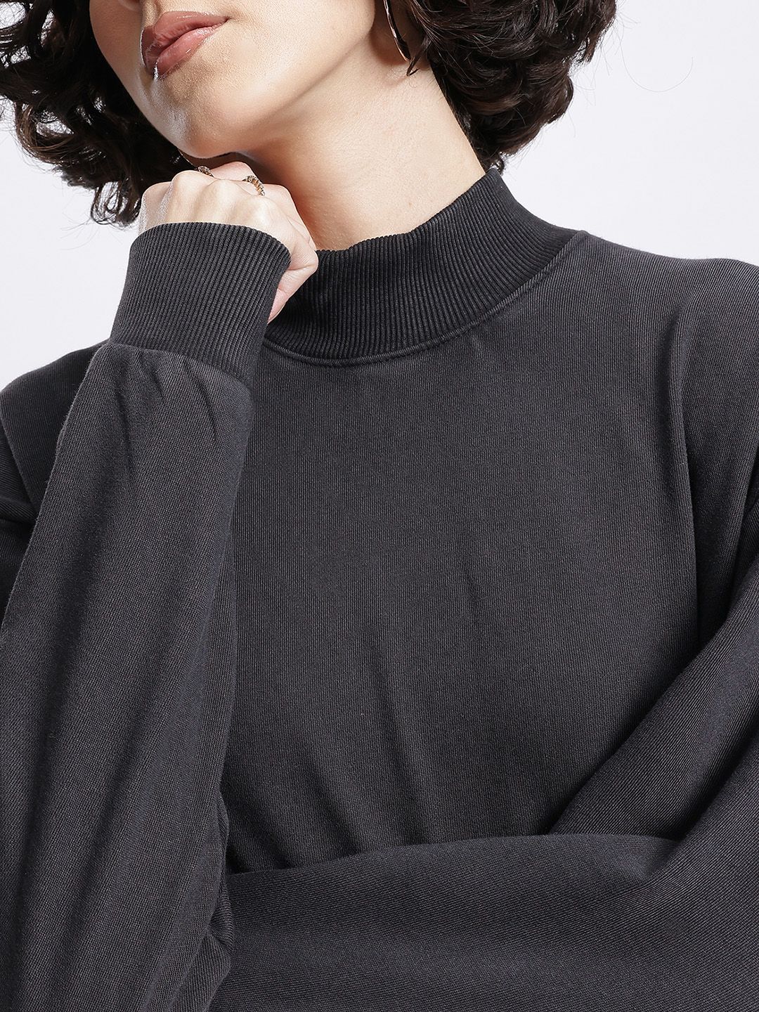 DressBerry High-Neck Drop-Shoulder Sweatshirt