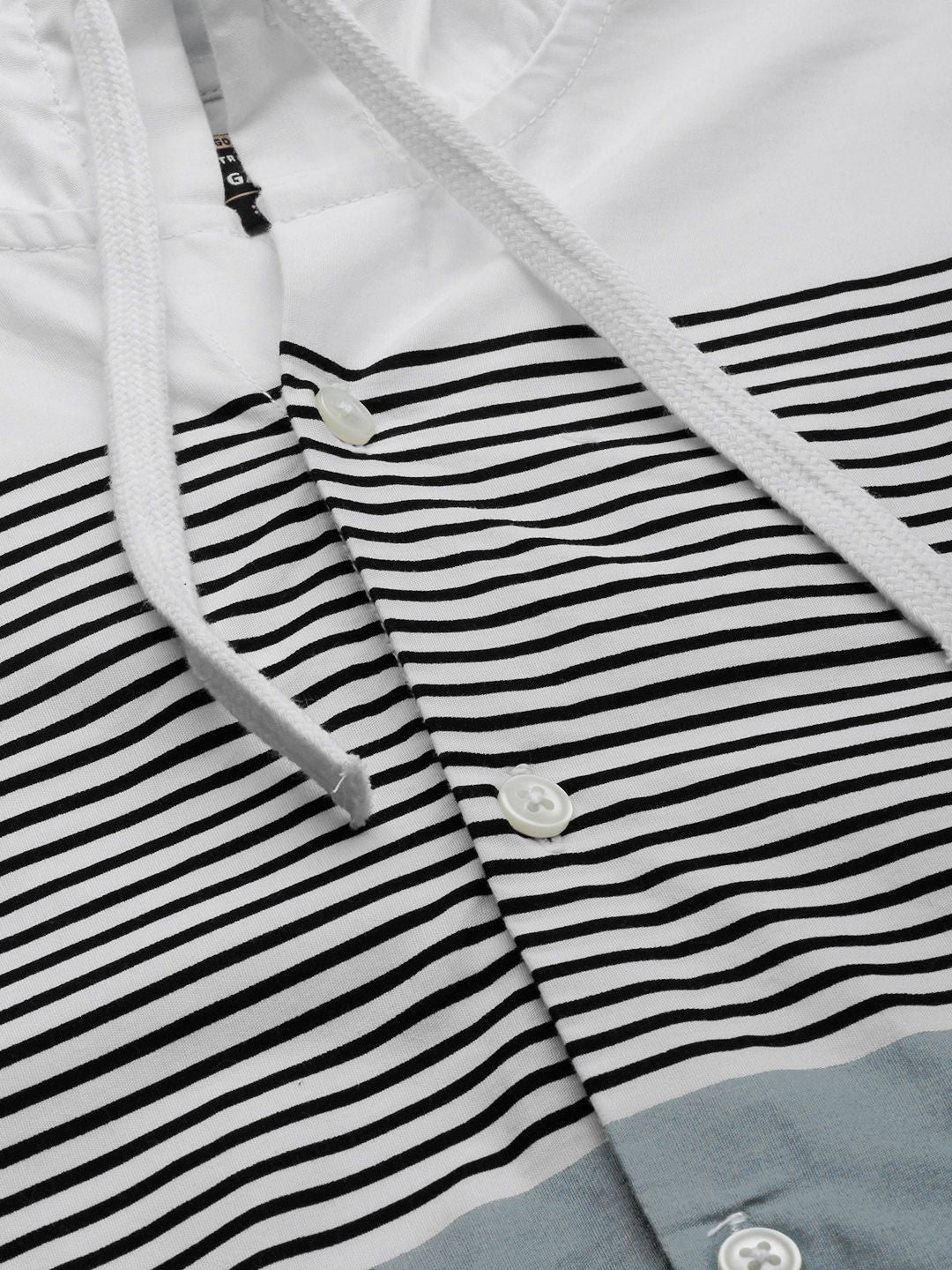 The Indian Garage Co Men Pure Cotton White & Grey Horizontal Striped Casual Shirt