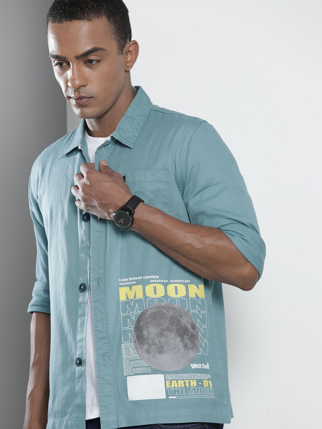 The Indian Garage Co Men Blue Slim Fit Typography Opaque Printed Casual Shirt