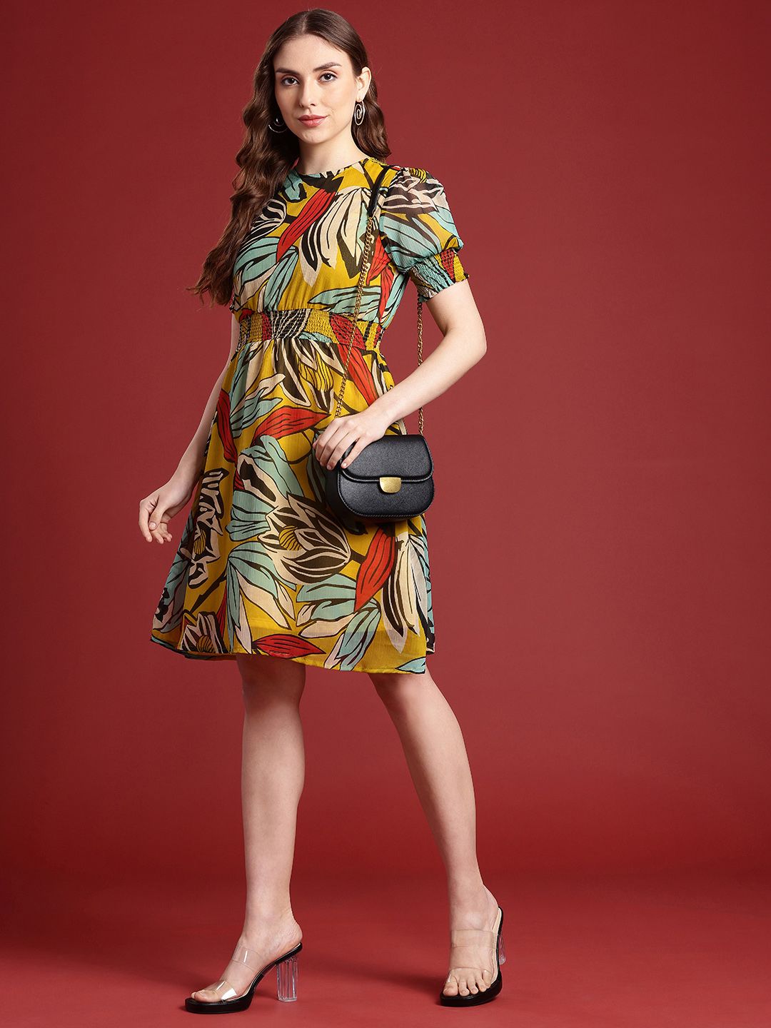 all about you Floral Print Puff Sleeve Fit & Flare Dress