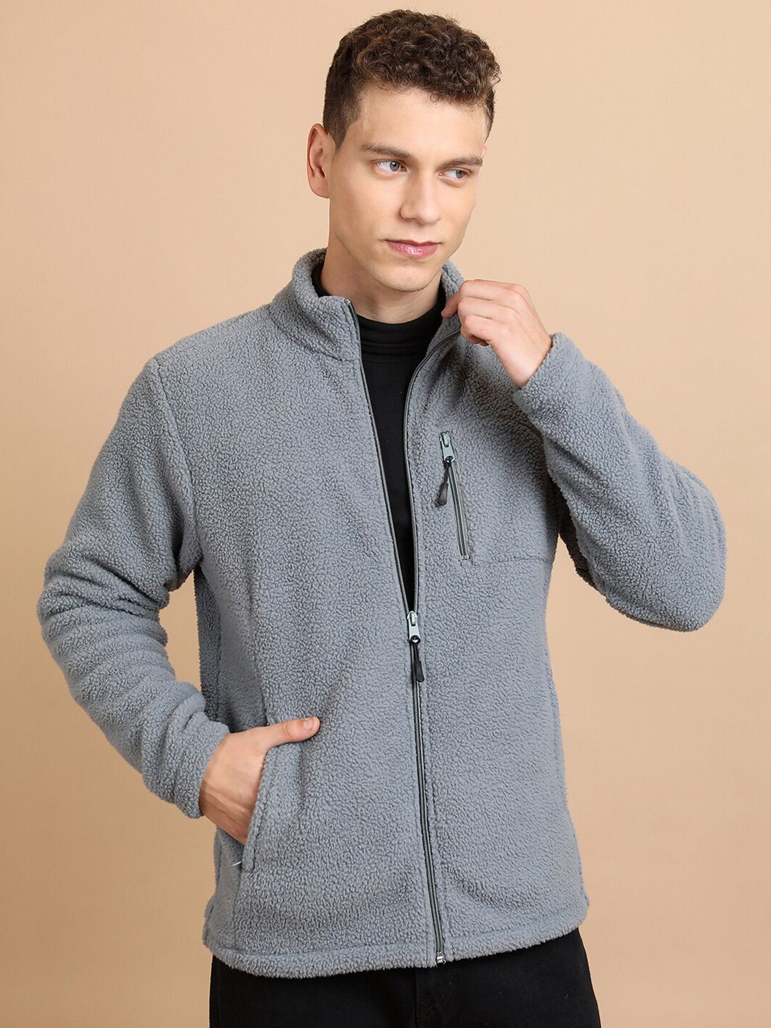 HIGHLANDER High Neck Regular Fit Front Open Sweatshirt