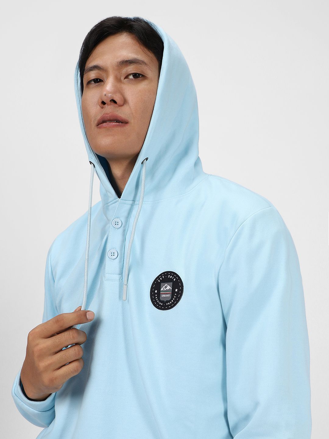 Urbano Fashion Cotton Solid Button Hooded Neck Sweatshirt