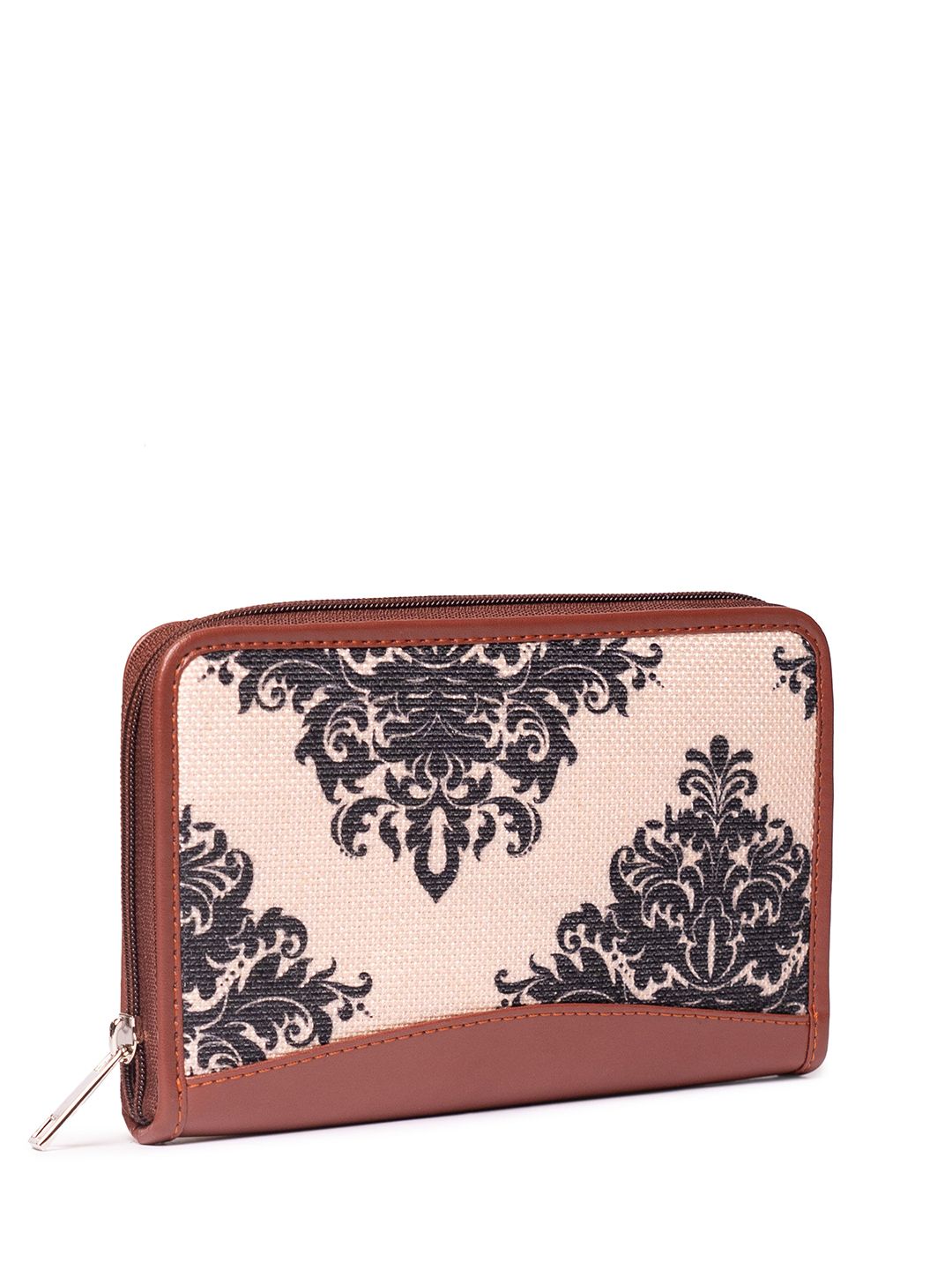 ZOUK Women Peach-Coloured Printed Vegan Leather Zip Around Sustainable Wallet