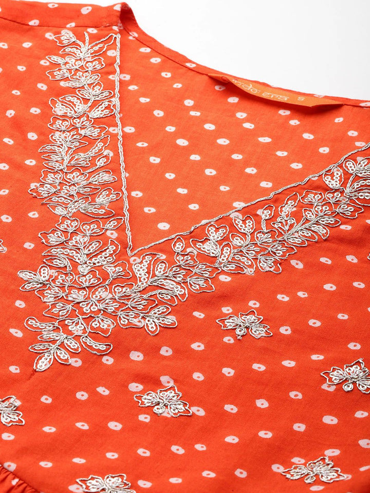 Indo Era Bandhani Embroidered Empire Pure Cotton Kurta with Trousers