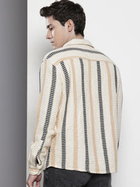 The Indian Garage Co Textured & Striped Pure Cotton Relaxed Fit Casual Shirt