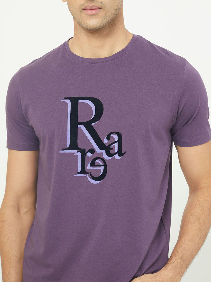 RARE RABBIT Men Cero Typography Printed Slim Fit Cotton T-Shirt