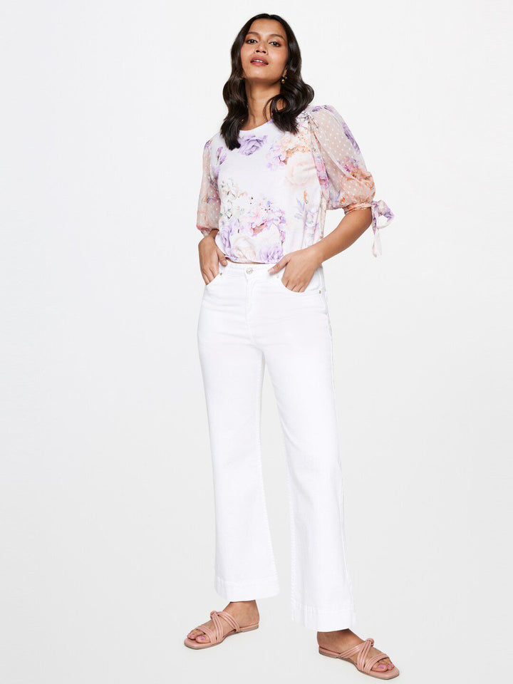 AND Floral Printed Puff Sleeve Croped Blouson Top