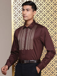 House of Pataudi Geometric Embroidered Pure Cotton Party Shirt