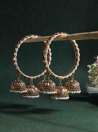 PANASH Set Of 2 Gold Plated American Diamond Stone Studded & Beaded Bangles