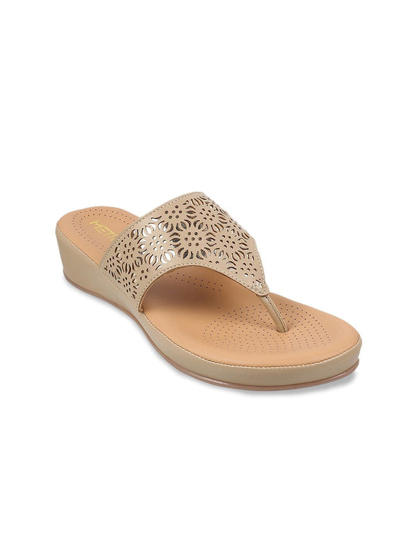 Metro Women Beige Embellished Sandal with Laser Cuts