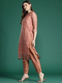 Indo Era Ethnic Motifs Printed Thread Work Chanderi Silk Kurta With Trousers & Dupatta