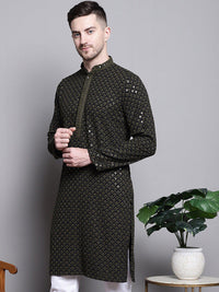 Jompers Mandarin collar Ethnic Motif Embroidered Thread Work Straight Cotton Kurta