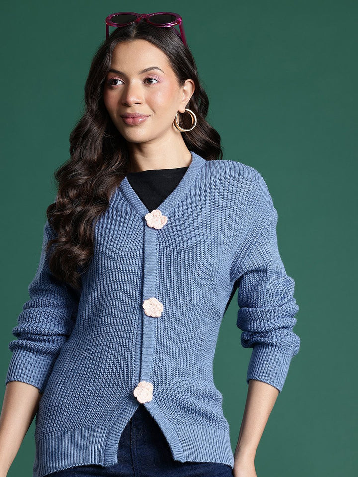 DressBerry Pure Acrylic Ribbed Cardigan