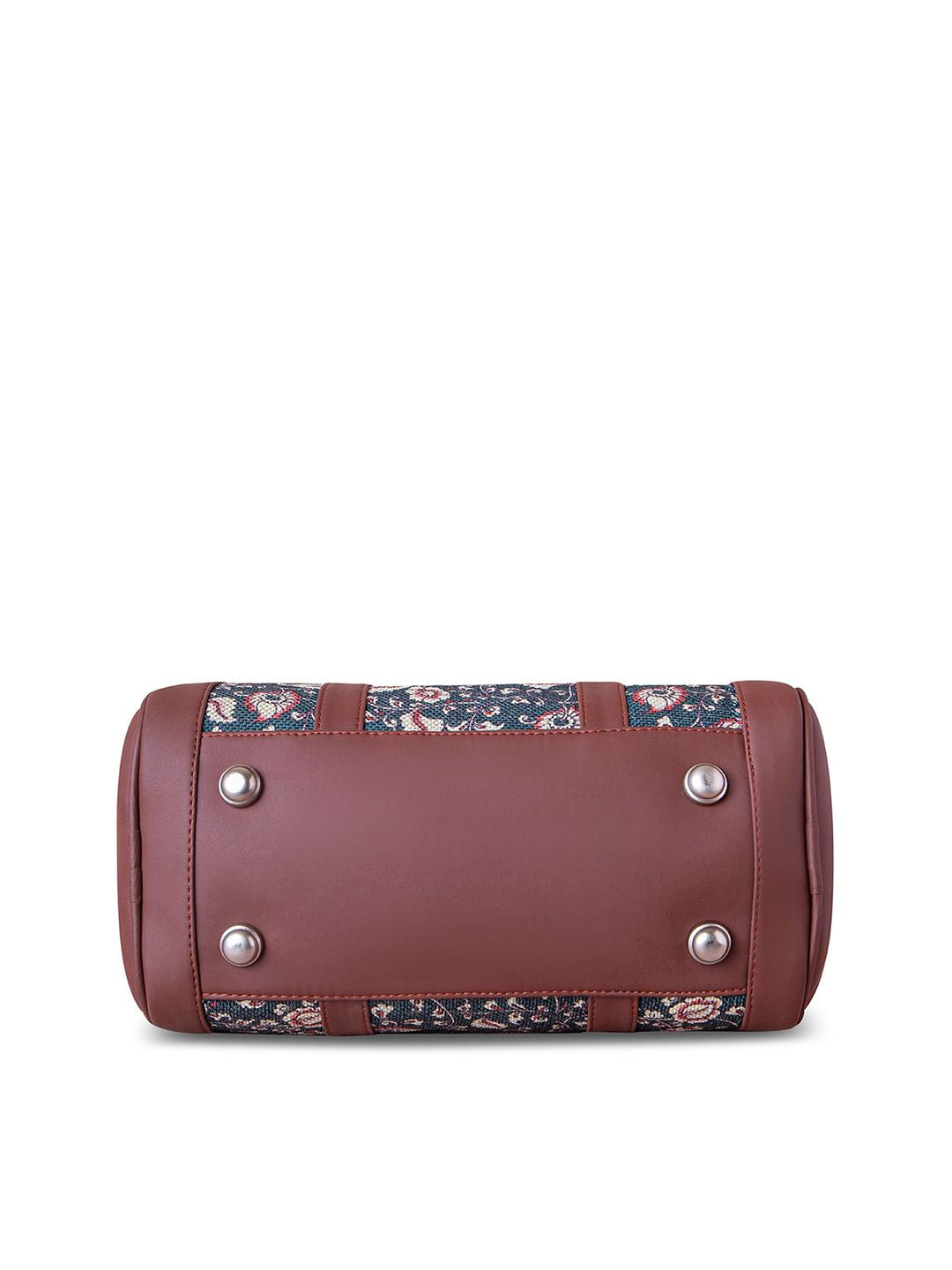 ZOUK Blue Floral Printed Structured Handheld Bag with Tasselled