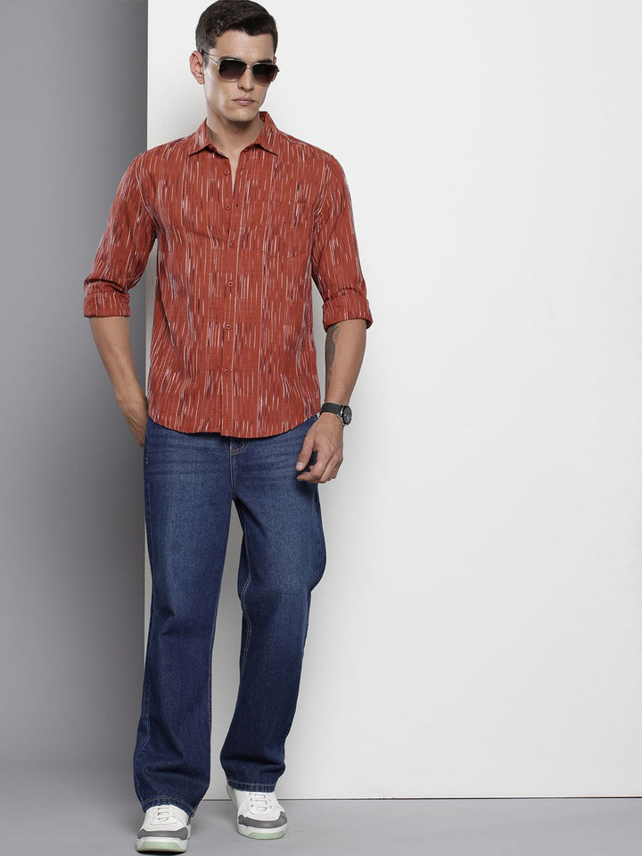 The Indian Garage Co Slim Fit Opaque Self Striped Casual Shirt