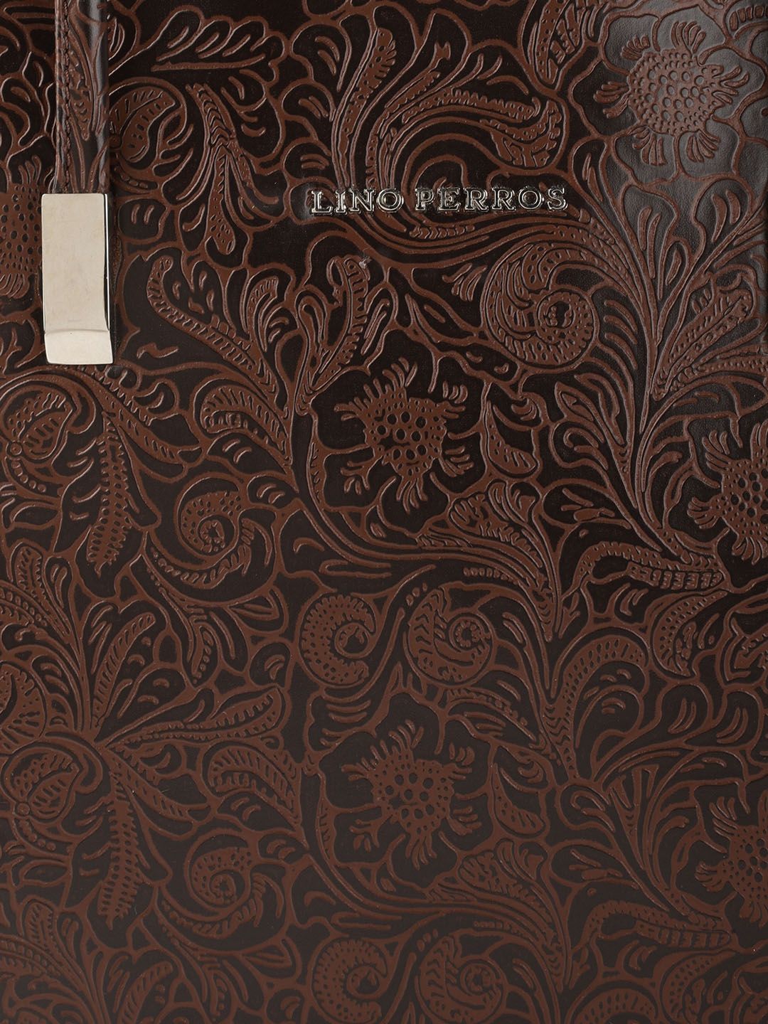 Lino Perros Coffee Brown Ethnic Motifs Textured Structured Laptop Bag