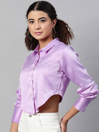 STREET 9 Women Lavender Shirt Style Crop Top
