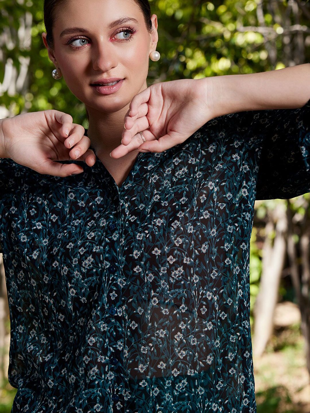 STREET 9 Green Comfort Floral Printed Casual Shirt
