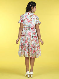Cutiekins Girls Floral Print Ti Up Neck Georgette Fit & Flare Dress