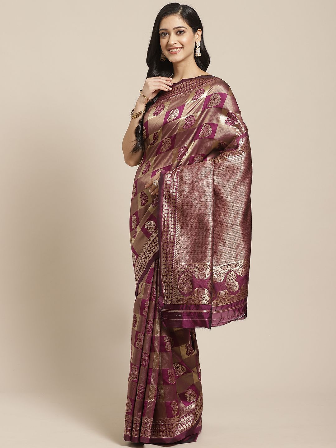 Saree mall Violet & Golden Woven Design Banarasi Saree