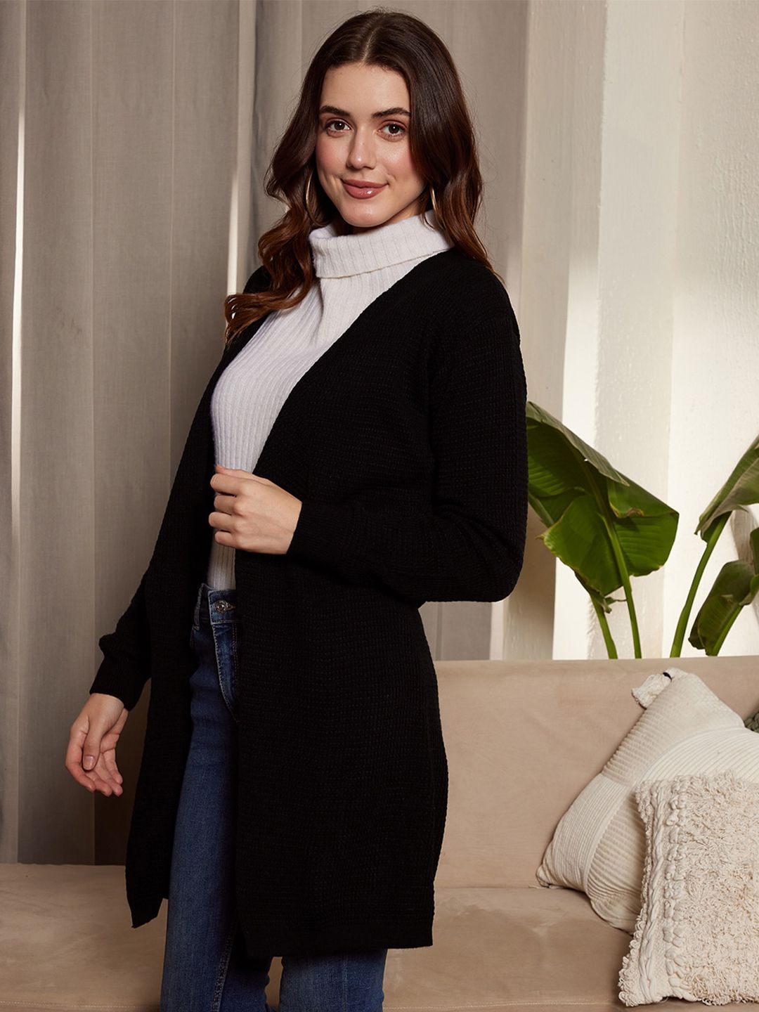 Berrylush Longline Front Open Acrylic Sweater