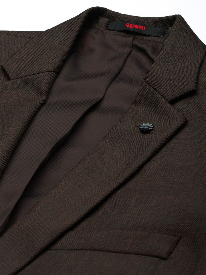 Raymond Men Brown Slim Fit Self Design Single-Breasted Formal Blazer