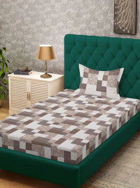 Myntra Elegant Homes Brown Geometric 400 TC Single Bedsheet with 1 Pillow Covers