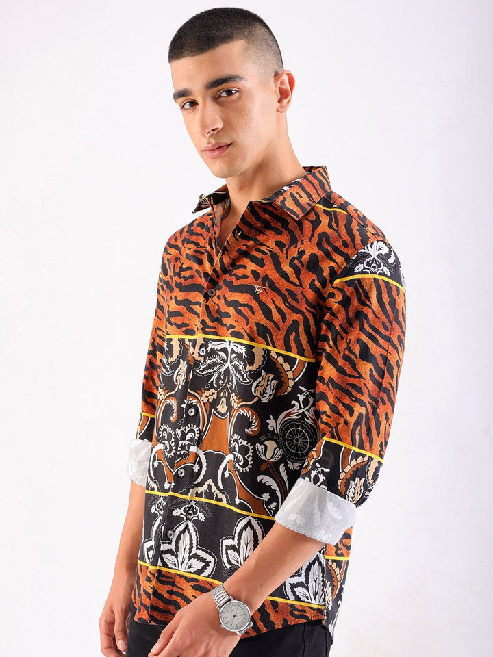 The Indian Garage Co Men Slim Fit Animal Opaque Printed Party Shirt