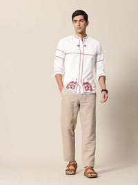 Mr Bowerbird Pure Cotton Floral Embroidered Tailored Fit Opaque Casual Shirt