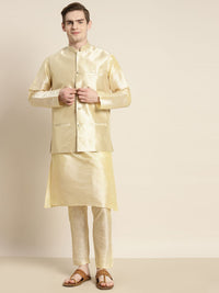 SOJANYA Men Solid Kurta with Churidar & Woven Design Nehru Jacket