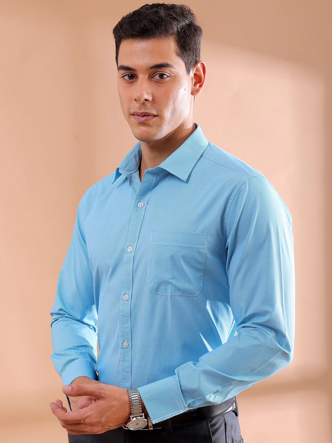 The Indian Garage Co. X Luxe Men Slim Fit Micro Checks Formal Shirt