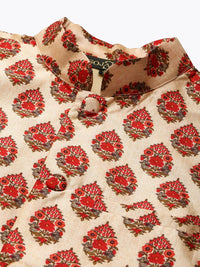 SOJANYA Kurta Berwarna Krim & Merah Lelaki dengan Jaket Churidar & Nehru