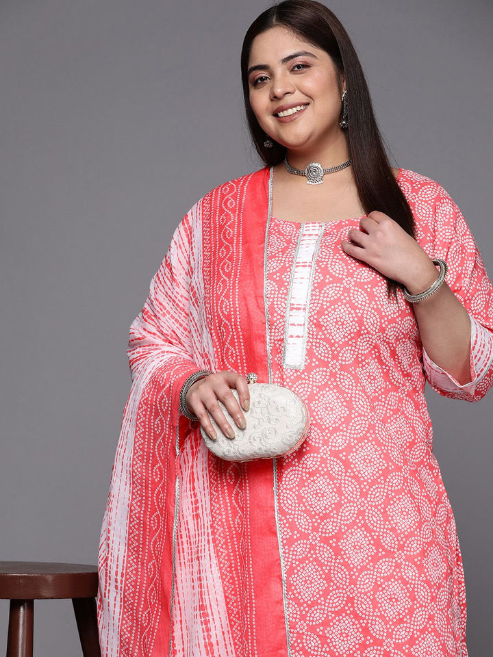 EXTRA LOVE BY LIBAS Plus Size Bandhani Printed Gotta Patti Pure Cotton Kurta Set