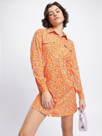 DressBerry Floral Glam Printed Shirt Dress with Waist Tie-ups