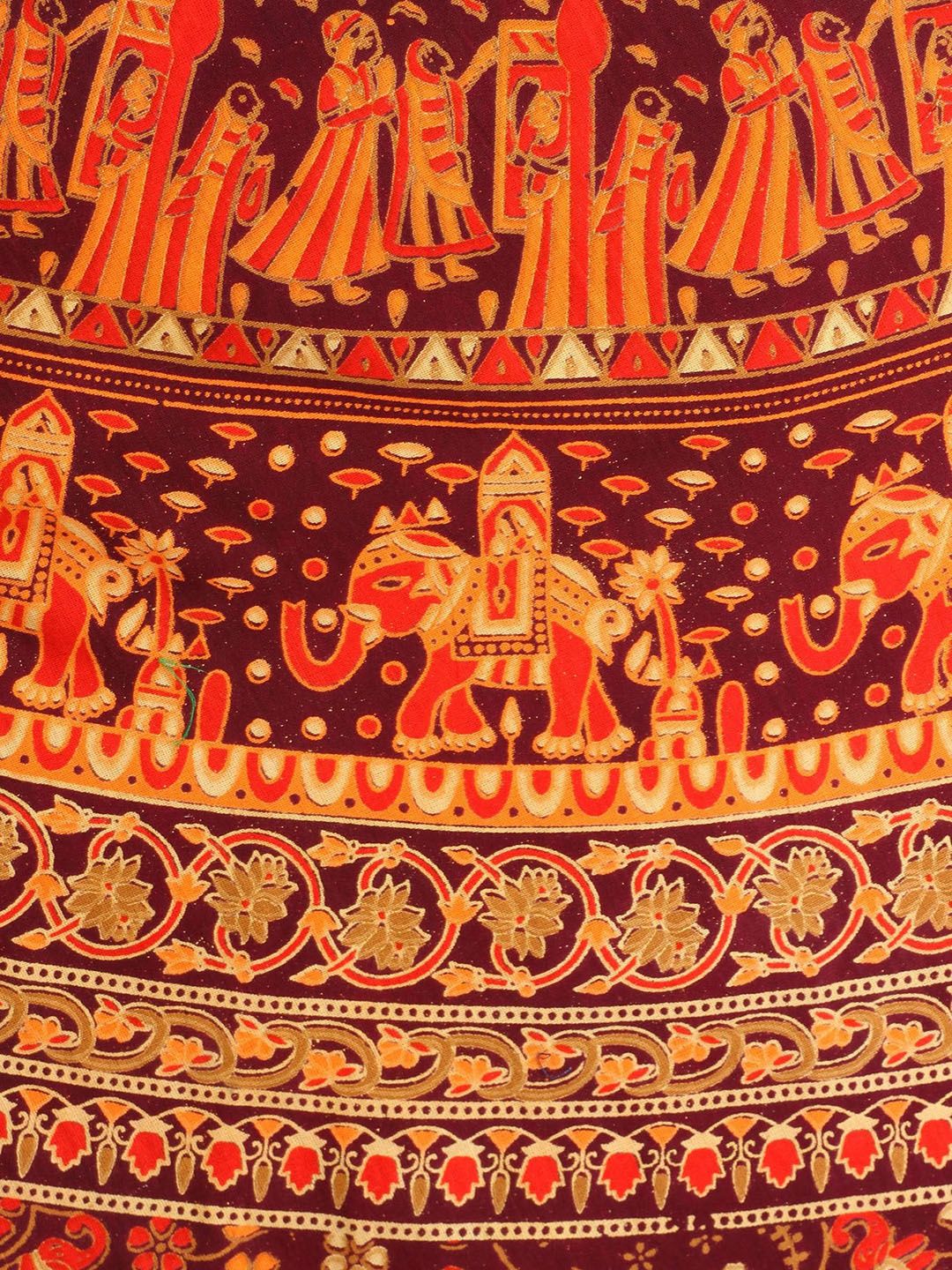 Exotic India Wrap around Long Skirt with Printed Wedding Scenes