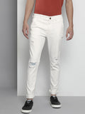 The Indian Garage Co Men White Slim Fit Low Distress Stretchable Jeans