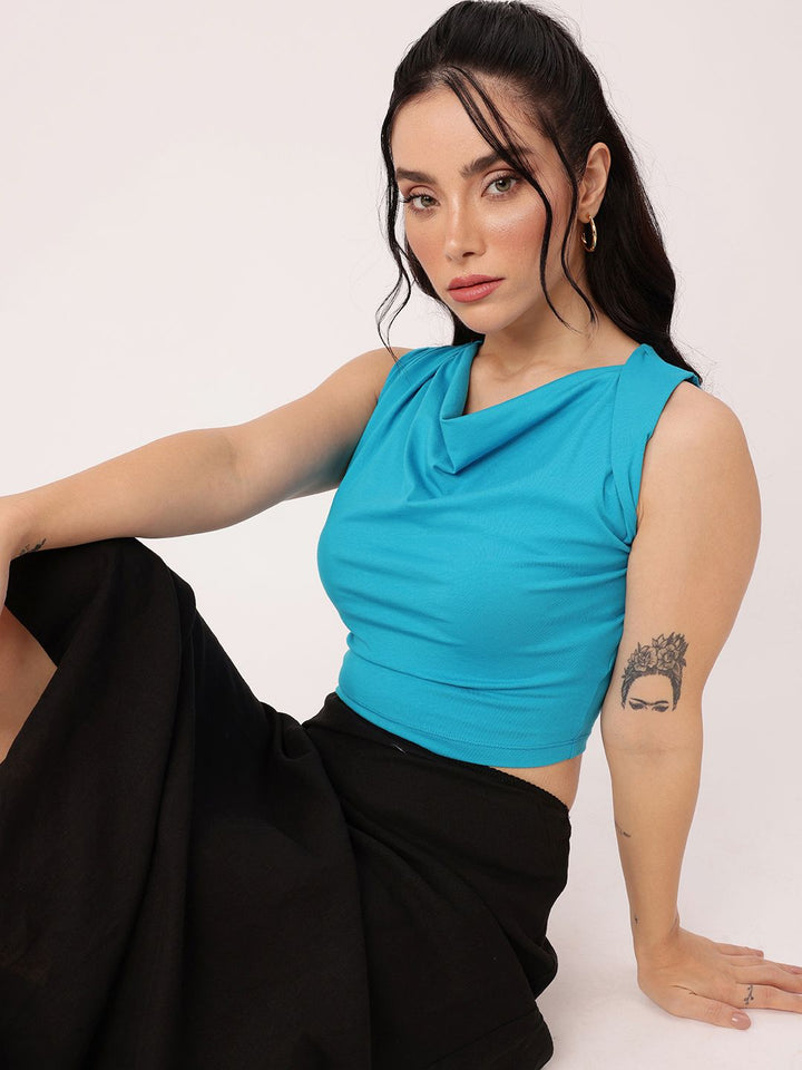 DressBerry Elegant Cowl Neck Fitted Crop Top